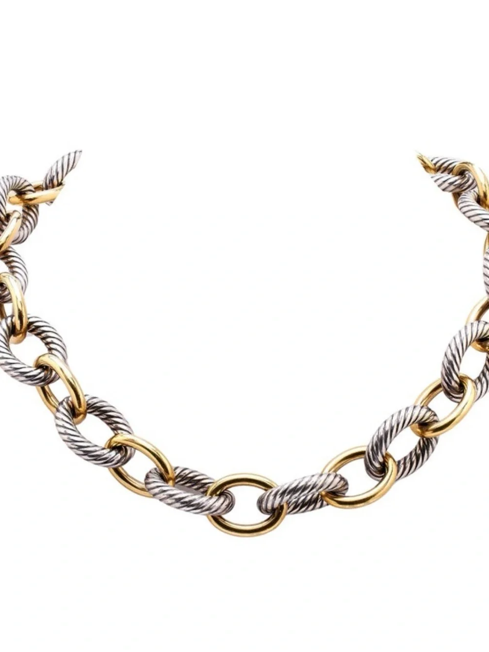 David Yurman 18k Yellow Gold Sterling Silver Oval Link Chain Necklace